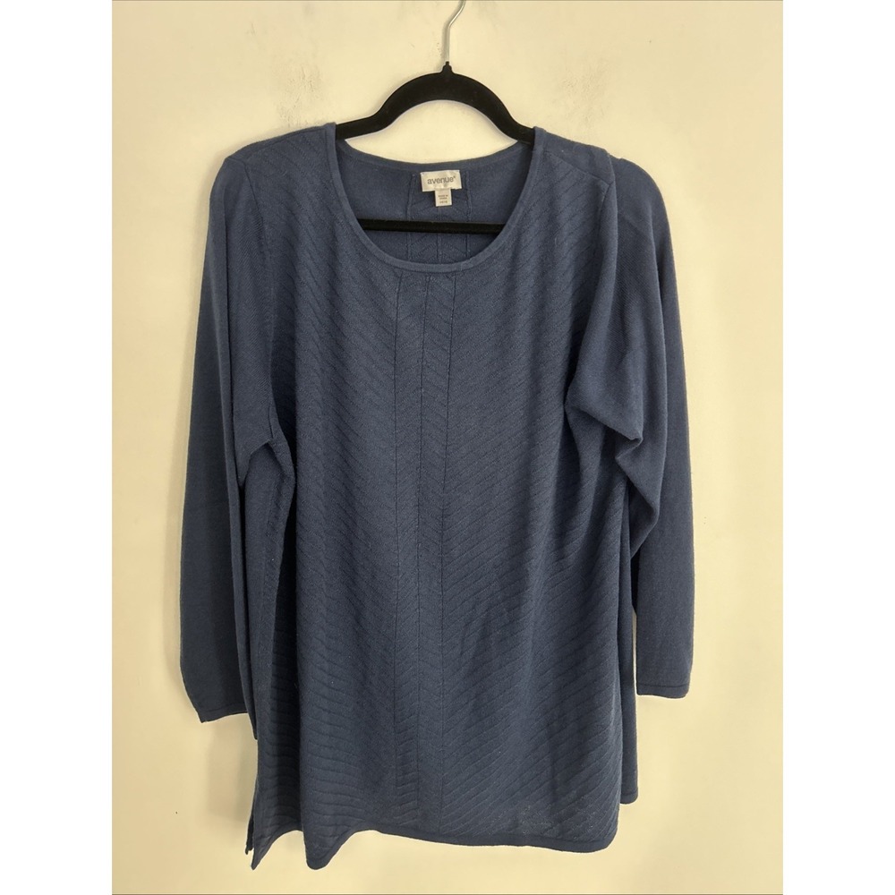 Avenue Women's Large Navy Blue Long Sleeve Textured Knit Lightweight Pull‎ Over